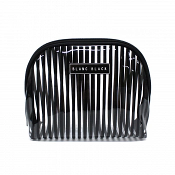 Полосатая прозрачная косметичка полумесяц размер L (Черная) Stripe Half Moon Transparent Pouch L (Black)